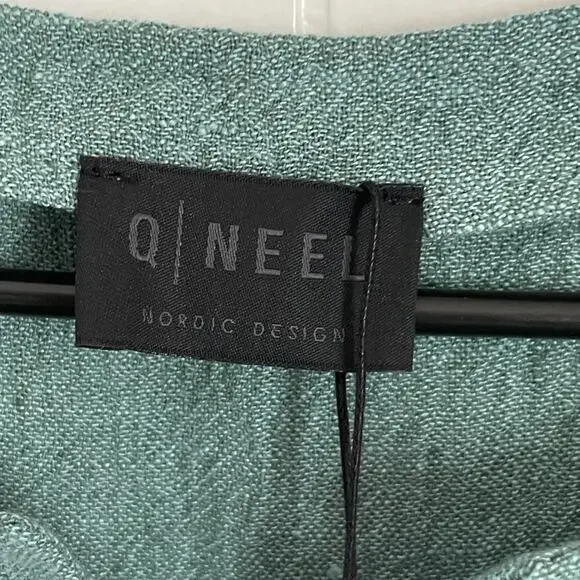 Q Neel Linen Blend Tunic Top EU 38 US 8 Sage Green Minimalist Nordic Lagenlook - Picture 4 of 10